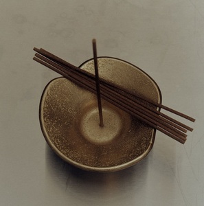 Minimal solid metal <b>incense</b> <b>stick</b> <b>holder</b> with deep bowl ash catcher modern rectangular base design <b>for</b> daily prayer meditation - Product Image 6