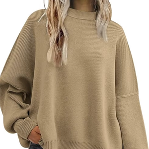 FALL TRENDY <b>CHRISTMAS</b> <b>SWEATER</b> OVERSIZED BATWING <b>WOMEN</b> CREWNECK SIDE SLIT KNIT PULLOVER TOPS LOOSE CASUAL KNITWEAR NEW - Product Image 1