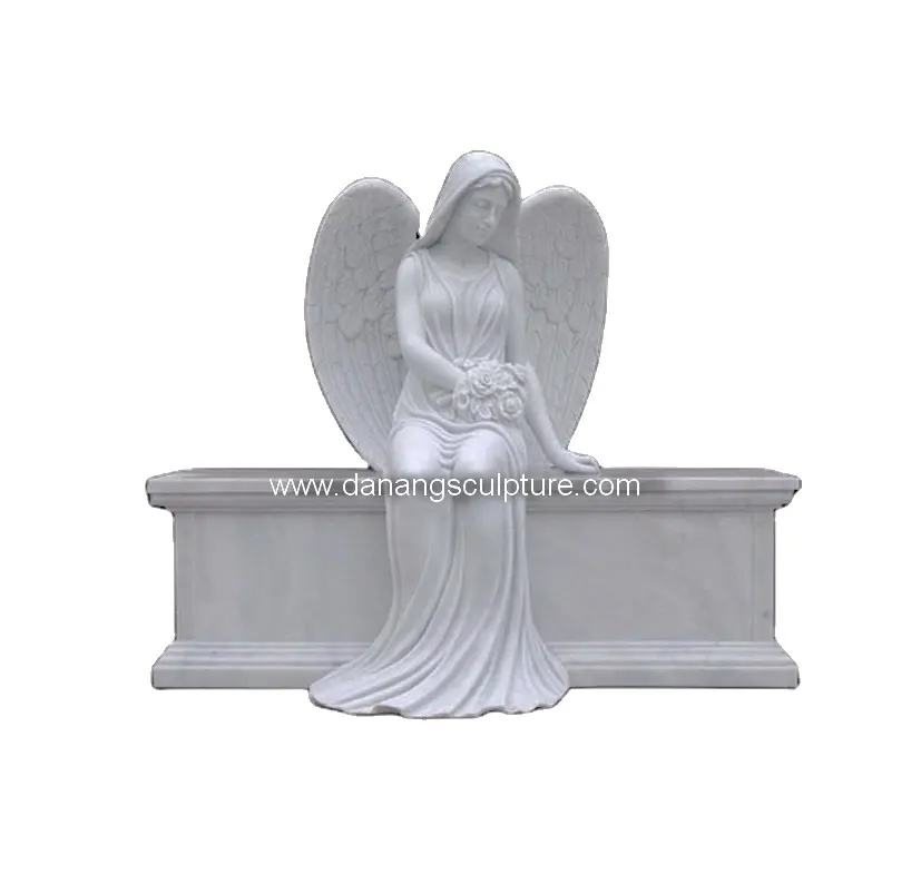 Cimitero personalizzato angelo sulla panchina di marmo bianco lapide di marmo angelo pietra tombale in marmo monumento di pietra tombale