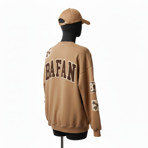 Women Pullover Sweatshirt Premium <b>Brushed</b> Cotton Fleece Relaxed Fit Earth Tone Chenille Patch Logo Women breathable Sweatshirts - Product Image 5