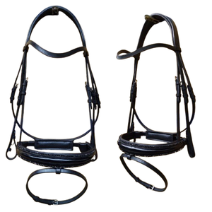 Bride de dressage Comfort Fit avec bandeau de tête rembourré doux en cuir indien véritable - Product Image 1