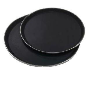 Ensemble de deux plateaux de service en métal pour la décoration de table de fête de mariage, vaisselle, finition noire avec revêtement en poudre - Product Image 1