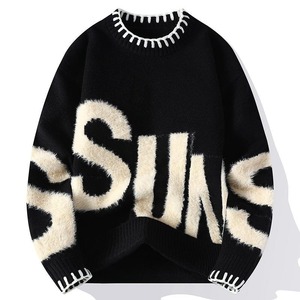 Pull en maille décontracté pour homme en coton 100% personnalisé pour l'hiver, avec motifs personnalisés, anti-boulochage, anti-rétrécissement - Product Image 1