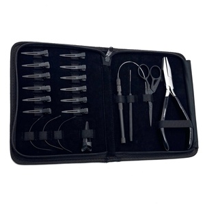 Kit de pinces à bouche plate en acier inoxydable pour extensions de cheveux, micro-perles et extensions à clip I-Tip, avec crochets à boucle, ciseaux et aiguilles - Product Image 1