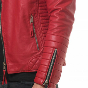 2025 OEM Service Chaquetas de cuero Hombres Color rojo sólido Hombres Chaqueta de cuero Producto de manga completa Chaqueta de cuero para hombres - Product Image 6