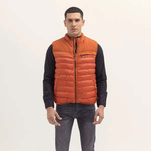 Lightweight Orange Padded <b>Hooded</b> Puffer Jacket Men Insulated Sleeveless Zip Front Waterproof Warm <b>Body</b> <b>Warmer</b> Outdoor Casual - Product Image 1