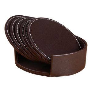 Multipurpose <b>Polished</b> Leather Absorbent Cup Coasters With Holder Tabletop Protect Mat Round Coasters Mats for Drinks - Product Image 6