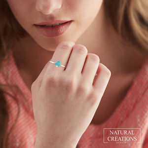 Argent Sterling 925 Classique Haute Finition Empilable Anneau Lunette Réglage Turquoise Gemme Club Forme Tranche Naturelle Fantaisie À La Mode - Product Image 3