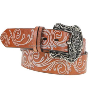 Ceinture en cuir de vache occidentale de qualité supérieure sur mesure de qualité supérieure avec grossiste de conception florale usinée à la main Fabricant Inde - Product Image 4