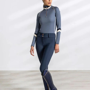 Custom Women's Horse Riding Half Zipper <b>Long</b> <b>Sleeve</b> Shirt Quick Dry Equestrian Clothes Breathable Spandex <b>Base</b> <b>Layer</b> Wholesale - Product Image 5