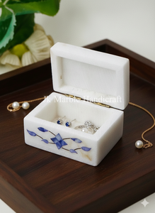 Marble Jewelry <b>Storage</b> <b>Box</b> <b>Floral</b> Pattern Rectangle Handcrafted with Inlay Design Natural Spot High Quality Best Piece - Product Image 2