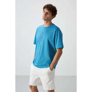 Camiseta Extra Grande para Hombre en Azul Petrol, 100% Algodón, Jersey Grueso Texturizado, Estampado-88366 - Product Image 3