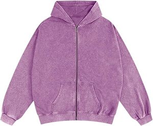 Sudadera con Capucha y Cremallera Estilo Vintage con Lavado Ácido para Hombre, Estilo Urbano Holgado, Algodón Grueso de Primera Calidad, Diseño Moderno y de Moda - Product Image 1