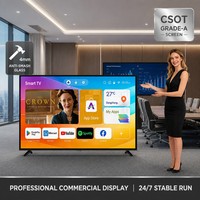 Écran CSOT de qualité A, 65 pouces, 4K UHD, affichage commercial professionnel, fonctionnement stable 24h/24 et 7j/7, verre anti-éclatement, Smart TV
