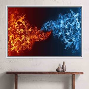 Toile imprimée moderne : Art mural abstrait en verre sur le thème du feu et de la glace, TOILE ENCADRÉE BLANCHE - Product Image 1