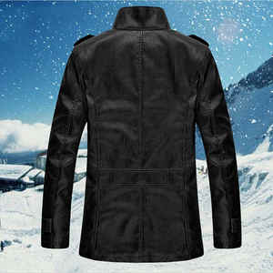 Veste en cuir polaire surdimensionnée pour hommes, doublée Sherpa, col montant, manteau de moto en faux cuir PU - Product Image 4