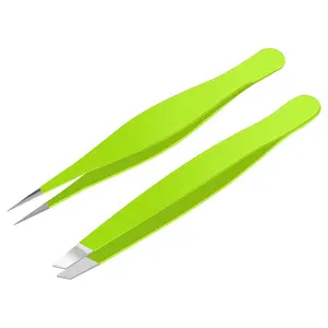 Green Color Stainless Steel Slanted Tip Type Eyebrow Tweezers 4 inches To Remove Forehead Hair Eyebrow Tweezers