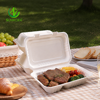 Sumkoka Contenants alimentaires en bagasse écologiques et compatibles micro-ondes, boîtes à clapet en bagasse, boîtes à emporter jetables