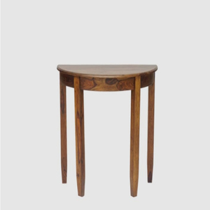 Mesa de consola de madera semiredonda moderna hecha a mano con acabado de teca como mesa auxiliar de entrada para sala de estar de apartamento - Product Image 2