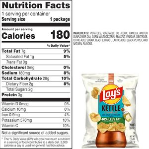 Papas Fritas Lay's Kettle Cooked, 40% Menos Grasa, Sal y Vinagre, 1.375 Onzas (Paquete de 64) - Product Image 4