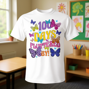 T-shirt Butterfly Girl per il 100° giorno di scuola: T-shirt promozionale per il 100° giorno di scuola - Product Image 3