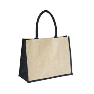 Ecobags Bolsa de Yute Mediana Reutilizable, Natural con Refuerzo Negro, Ligera y Duradera, Lavable, para Fines Publicitarios - Product Image 1