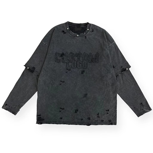 Sudaderas para hombre con diamantes de imitación 100% algodón desgastado en blanco lavado ácido 300gsm diseño de impresión de peso pesado ropa de calle para hombre - Product Image 1