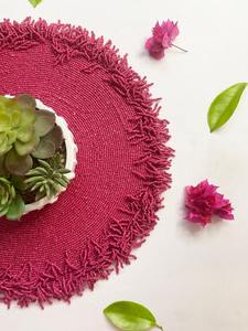 Handmade Luxury Bohemian Eco-Friendly Wedding Round Glass <b>Seed</b> Bead Placemats with Fabric Backing - Product Image 3