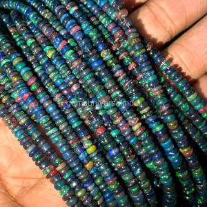 Perles rondes lisses en opale d'Éthiopie noire naturelle 3-5 mm, opales noires chatoyantes pour la fabrication de bijoux, vente en gros par le grossiste. - Product Image 5