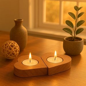 Portavelas de madera en forma de corazón, par de decoraciones de madera natural hechas a mano, estilo romántico minimalista, juego de portavelas para velas de té - Product Image 4