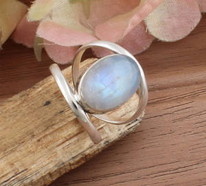 Anillo de Plata de Ley 925 con piedra lunar de arcoíris Natural, anillo de piedras preciosas hecho a mano, joyería Bohemia Vintage para mujer, Idea de regalo - Product Image 3