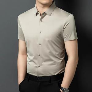 <b>Men's</b> Casual Print Oxford Satin Short Sleeve Dress <b>Shirt</b> Single Breasted Stand Collar Anti-Wrinkle 100% <b>Silk</b> Summer ODM Supply - Product Image 5