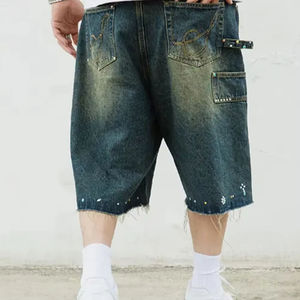 Vente en gros de jeans avec attelles de diamants du fabricant personnalisés baggy en jean shorts pour hommes - Product Image 4