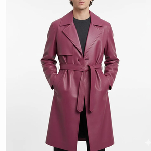 <b>Men's</b> Double Breasted Button Genuine Leather Cowhide Thermal Breathable Trench Coat Long <b>Overcoat</b> <b>Winter</b> Fashion - Product Image 1