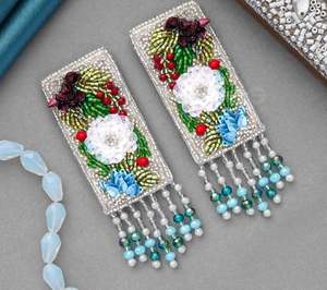 Pendientes de Tela Bordada y Cuentas, Pendientes Personalizados con Múltiples Cuentas, Joyería Festiva para Mujer al Mejor Precio - Product Image 5