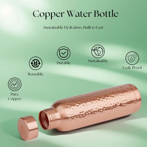 Botella de agua de 950ML a prueba de fugas sin juntas de beneficio de salud Ayurveda botella de agua de cobre de plata pura hecha a mano - Product Image 2