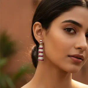 Boucles d'oreilles pendantes en argent rubis et diamant plaqué or 14 carats, bijoux tendance en or rose pour femmes, mariage et fête - Product Image 1