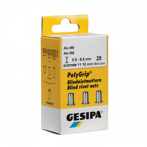 Kit d'outils d'atelier GESIPA avec 25 rivets aveugles PolyGrip de 11 x 20 mm à tige en acier M8 - Product Image 3