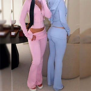 Custom Distressed Women's Winter 2-Piece Set Solid Fleece Embroidery Logo Short <b>Crop</b> <b>Top</b> & Zipper <b>Hoodie</b> with Sweatpants - Product Image 2