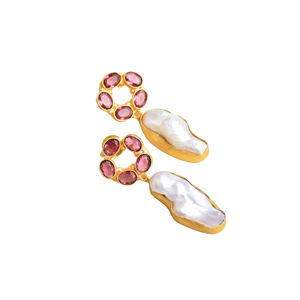 Clous en laiton avec pierres précieuses en gros, perles naturelles, pierres semi-précieuses, laiton plaqué rhodium, design bohème chic, export en gros - Product Image 2