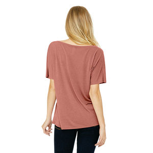 65% Poly 35% Viscose 32 simple 3.7 oz Mauve T-Shirt femme ample col en v avec ourlet inférieur incurvé subtil coton - Product Image 3