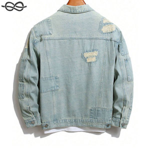 เสื้อแจ็กเก็ตผ้ายีนส์แบบหลวมมีกระเป๋าคู่สำหรับผู้ชายเสื้อแจ็กเก็ตสีฟ้ากระดุมแถวเดียว - Product Image 4