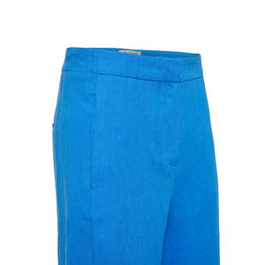 Pantalones anchos de lino azul de cintura alta con bolsillos - Product Image 2