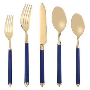 Cubiertos chapados en Color dorado, cubiertos de acero inoxidable, ideales para cocina, mesa, café, uso doméstico, mango de Metal azul, Juego de 4 Uds. - Product Image 2