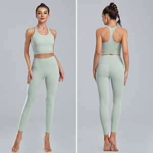 Ensemble de vêtements actifs 2 pièces pour femmes taille haute Legging soutien-gorge de sport survêtements d'entraînement vêtements de sport lavés pour les sports de yoga - Product Image 2