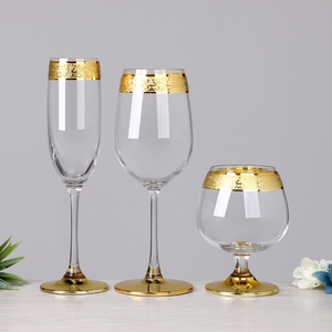 <strong>Vintage</strong> Crystal Etched Gold Rimmed Pattern <strong>champagne</strong> Flutes Cognac Cooler Cocktail Wine <strong>Glasses</strong> with Thick Gold Band Bottom - Product Image 4
