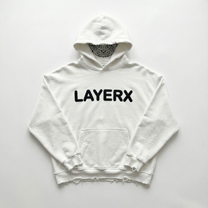 Women's Heavyweight Polyester/<b>Cotton</b> 500gsm Breathable Winter Hoodie White Rhinestone Puff Print Logo Distressed <b>Raw</b> Hem Boxy - Product Image 1