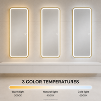 Kingstin Grand Miroir Mural LED Doré, 3 Couleurs, Tactile, Sur Mesure pour Chambre et Dressing