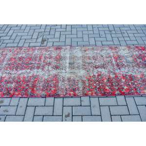 3x8.5 ft Turkish Rug, Vintage <b>Runner</b> Rug, <b>Red</b> Blue Floral Rug - Product Image 3