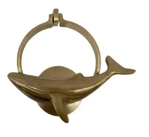 Ottone lucidato battitore per porta a forma di delfino in ottone battitore montato per porte cromato Color oro con anello per il suono